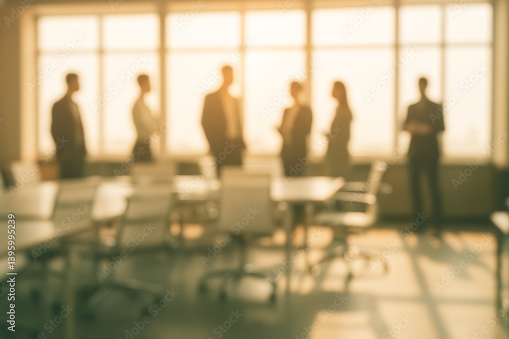 Aufkleber business people are meeting in a modern office with backlight from large windows, creating a blurred