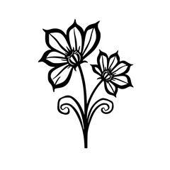 Bold Black & White Floral Illustration on White Background