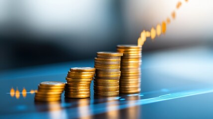 Coins with rising chart in digital interface	