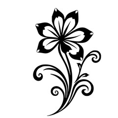 Elegant Black and White Flower Silhouette with Flourishes