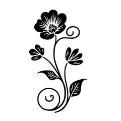 Elegant Black Floral Stem Silhouette on White