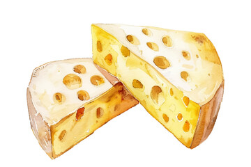  Swiss cheese wedges with characteristic holes vector illustration isolated on white background. Rich yellow and golden tones create a tasty and artistic food element perfect for culinary-themed proje