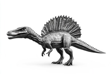 Fototapeta premium A realistic depiction of a Spinosaurus dinosaur standing in a neutral pose against a white background