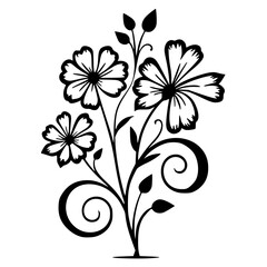 Elegant Black and White Floral Illustration, Vector Design Element