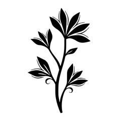 Elegant Black Flower Silhouette on White Background, Minimalist Design