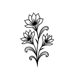 Elegant Black and White Floral Line Art Illustration