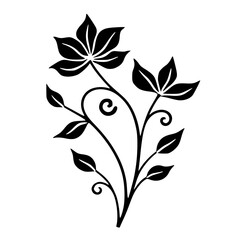 Elegant Black and White Floral Design with Swirls