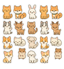 Obraz premium Cute Kawaii sheet of Animals Stickers isolated background