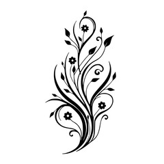 Elegant Black Floral Swirl Design on White Background