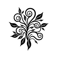 Elegant Black & White Floral Ornament, Botanical Design Element