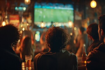 A crowd of people watching a football match in a bar