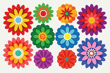 Bright Layered Flower Vectors, Set of 6 Colorful Floral Illustrations for Decorative Use
