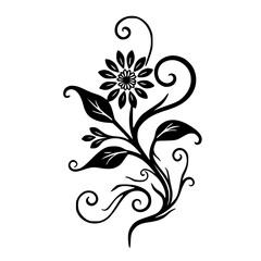 Elegant Black & White Floral Design Element, Vector Illustration