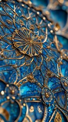 A mesmerizing blend of blue and gold in a mandala design