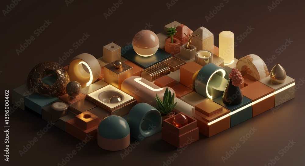 Aufkleber abstract geometric composition in warm tones - a vibrant arrangement of abstract shapes and objects 