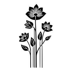 Minimalist Floral Illustration in Black and White, Decorative Design