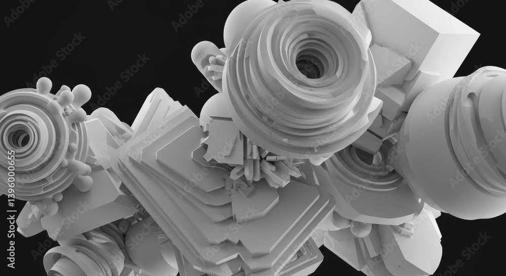 Aufkleber abstract geometric structure - complex 3d model of interlocking geometric shapes, in grayscale. clea