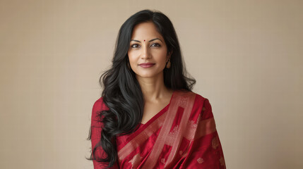 Exquisite Indian Elegance: A stunning portrait of a graceful lady in a vibrant sari showcases the timeless beauty and intricate detail of traditional Indian attire.