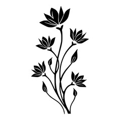 Elegant Black Flower Silhouette on White, Floral Design Element