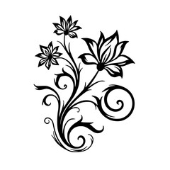 Elegant Black Floral Vector: Decorative Design Element on White