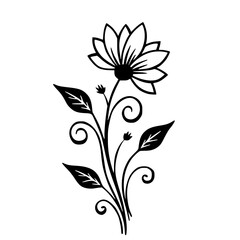 Simple Floral Vector Illustration in Black & White, Isolated