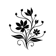 Elegant Black Floral Silhouette on White Background, Vector Illustration