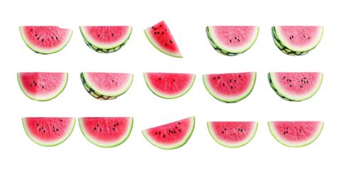 Pack Watermelon Fruit Set in Different Poses Against Transparent Background for Food Illustrations, Summer Promotions, or Healthy Lifestyle Branding