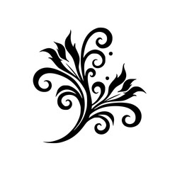 Black Floral Swirls Design on White Background