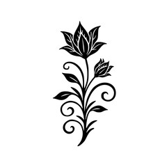 Elegant Black Floral Illustration on White: Decorative Design Element