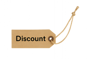 A discount tag with a cord.  Png photo with transparent background 
