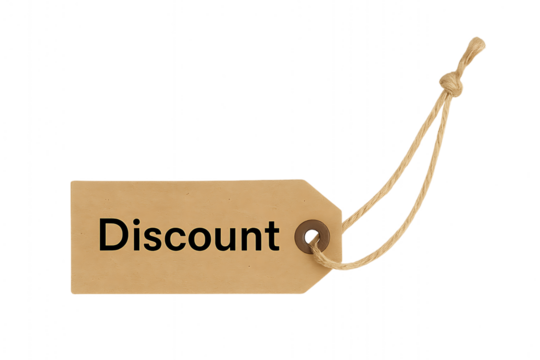 A discount tag with a cord.  Png photo with transparent background 