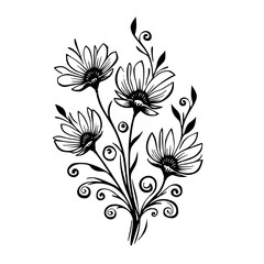 Elegant Floral Line Art: Daisy Bouquet Illustration