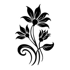 Elegant Black Floral Silhouette, Vector Illustration, Isolated on White