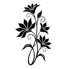 Elegant Black Floral Vector Silhouette, White Background