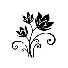 Elegant Black Flower Silhouette on White Background