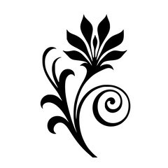 Elegant Black Floral Silhouette on White, Vector Design