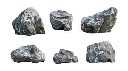 Pack Rock Set in Different Poses Against Transparent Background for Geological Illustration, Nature Graphics, or Construction Design