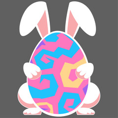 Cute Pink Easter Bunny Holding Egg – Vector Illustration for Spring Holiday Crafts, Cards, Stickers, and Sublimation Projects