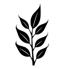 Minimalist Black Leaf Branch Illustration on White Background
