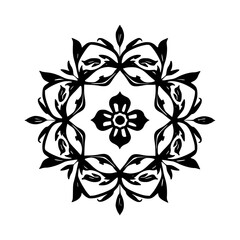 Elegant Black & White Floral Mandala, Decorative Design Element