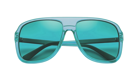 Modern sunglasses in blue. Protection and fashion for the summer. White or transparent background. Isolated. 3D render,
