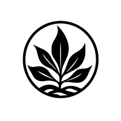 Minimalist Leaf Logo in Circle, Black and White, Modern Design
