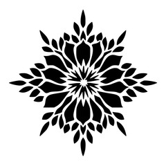 Bold Black Floral Mandala Design on White Background