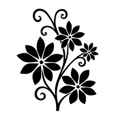 Elegant Black Floral Ornament, Silhouette, White Background