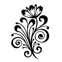 Elegant Black Floral Vector: Decorative Flourish on White, Vintage Design