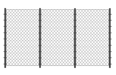 Straight Chain Link Fence with Black Metal Poles 3D Render
