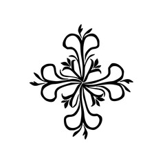 Black Floral Cross Ornament on White Background, Elegant Vector