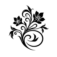 Elegant Black Floral Vector Design on White, Decorative, Swirls