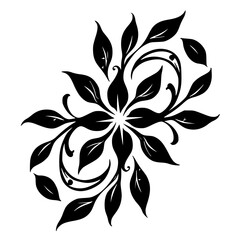 Black Floral Ornament on White, Simple Vector Design