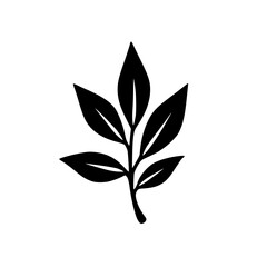 Minimalist Black Leaf Branch Icon on White Background